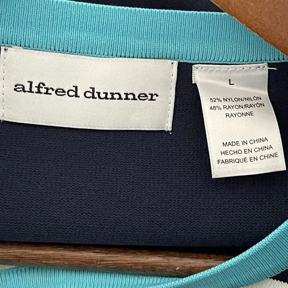 Alfred Dunner Sweater Cardigan Built In‎ Shirt Top Size L Blue Nautical Coastal